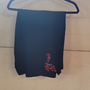 Elegant Black Skirt with Red Floral Embroidery